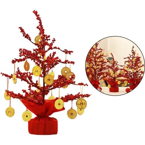 Red Feng Shui Fortune Money Tree Fake Tree Bonsai Plant Wealth Luck Tree