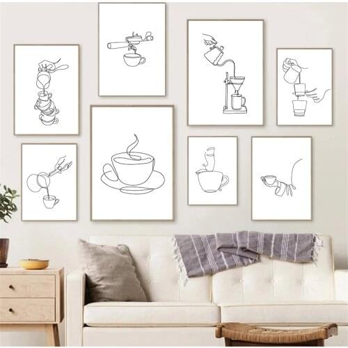Minimalist Black And White Wall Painting Hands Coffee Cup Canvas Poster Coffee Lover Wall Art Print Pictures Kitchen Decoration