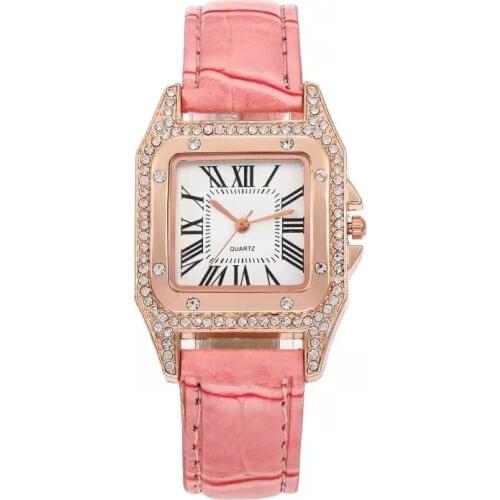 Fashionable casual ladies watch spot set auger ms Roman square watch women watch female skin with table trill