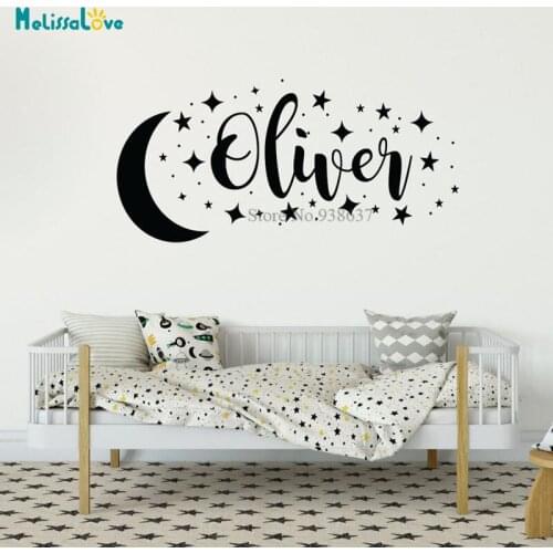 Moon And Star Personalized Decal Nursery Baby Room Chlid Playroom Custom Name Color Decor Removable Vinyl Wall Sticker BD149