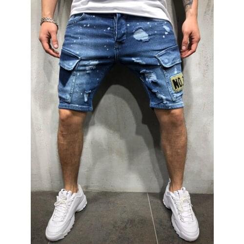 2021 Summer Mens Ripped Jeans Embroidered Pocket Denim Shorts Hip-Hop 5 Cent Shorts Paint Straight Slim Jeans