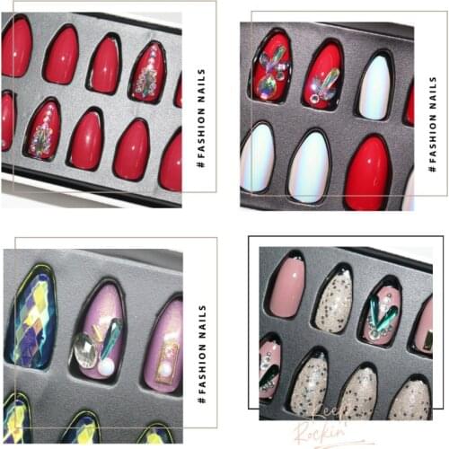 24pcs/Set Detachable Long Coffin Fake Nails Full Nail Art Tips Colorful Beauty Artificial False Nails Ombre French Ballerina