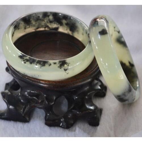 Natural hand-carved ink floating flower jade bracelet Ice enamel jade women real hetian jade bangles jade jewelry jadeite brand