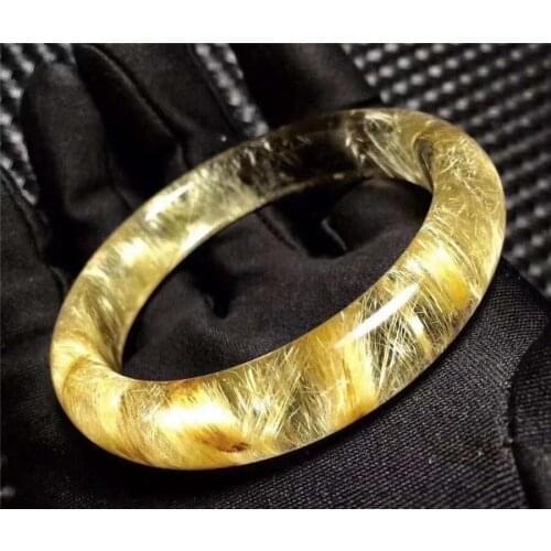 Natural Gold Rutilated Quartz Crystal Woman Bangle Innder Diamater 57mm AAAAA