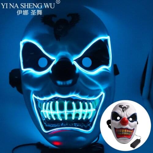 New EL Wire Glowing LED Mask Party Rave Neon Led Mask Halloween Decor Horror Clown Light Up Mask Masque Masquerade Club Props