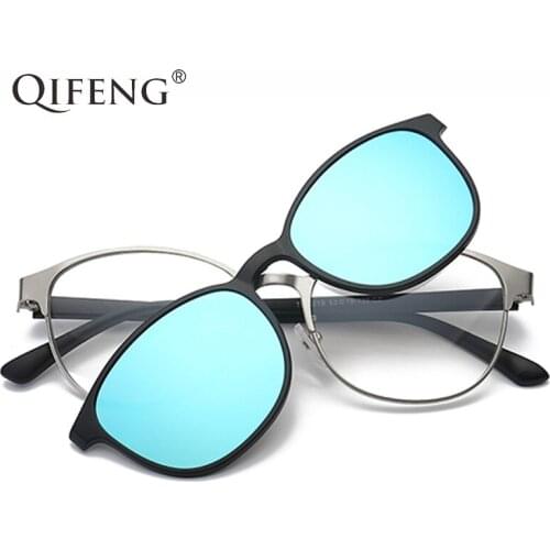 QIFENG Optical Eyeglasses Frame Men Women With Magnets Polarized Clip On Sunglasses Prescription Glasses Spectacle Frame QF062