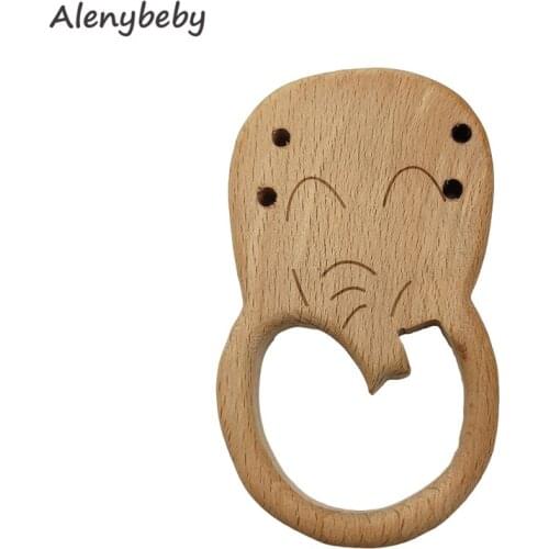 Natural Wood Animal Elephant Shape Teether Baby Teething Nursing Beech Wooden Teether for baby Organic DIY Necklace Pendant Toy