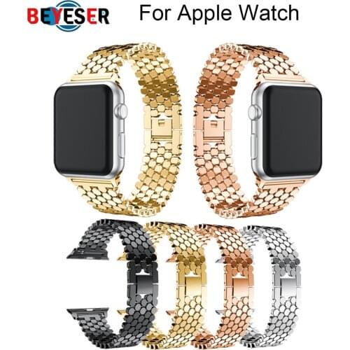 Fish scale steel strip watch strap for apple watch Series 5 4 3 2 1 band 38mm 42mm 40mm 44mm Wristband with adapters Bracelet
