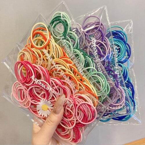 100pcs/Bag 3CM Hair Accessories Kid Rubber Bands Scrunchies Elastic Hair Bands Girls Headband Decorations Ties Gum