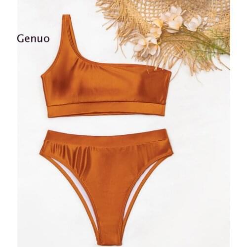 Sexy high waist bikini 2021 One shoulder swimsuit female Ruffle bathing suit Retro floral print swimwear women bathers