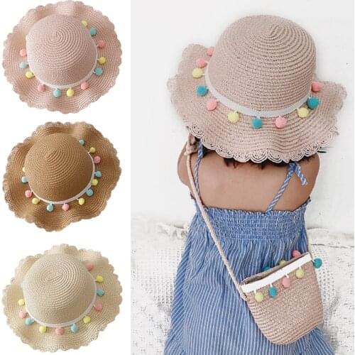 Baby Girl Sun Hat Children Straw Hat Summer Sunscreen Cute Princess Girls Handmade Beach Hats Female Fisherman Cap Kids Beanies