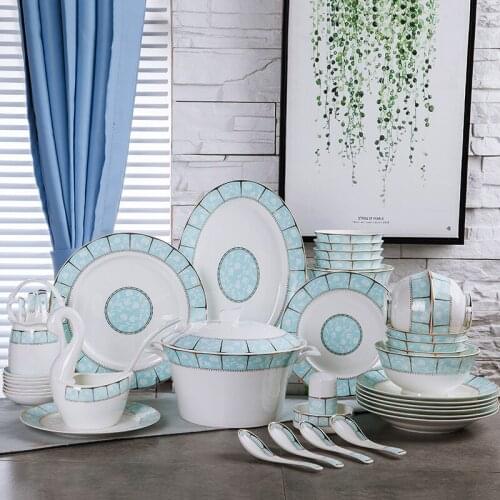 Modern simple bowl and dish set Jingdezhen Ceramic tableware bone china bowl plate bowl chopsticks combination household