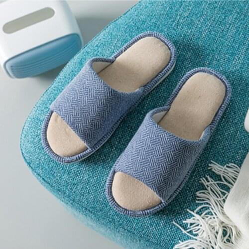 Women Home Slippers Open Toe Indoor Gingham Female Fabric Cotton Slippers Comfortable Leisure Concise Non-slip Ladies House Shoe