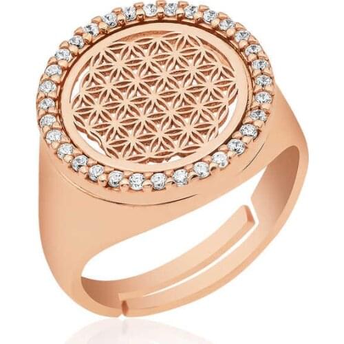 Tevuli 925 Sterling Silver Rose Oval Flower of Life Ring
