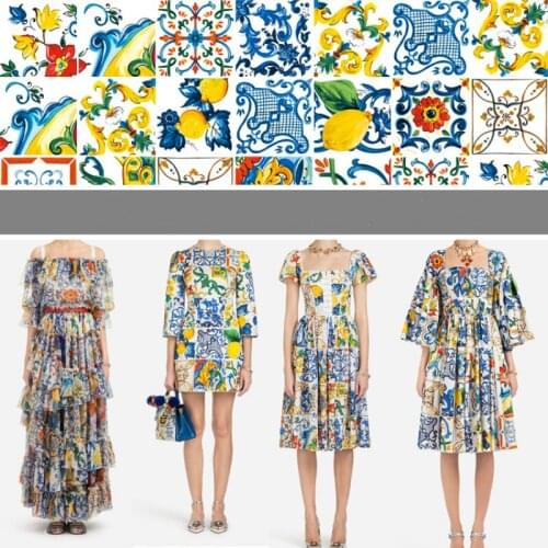 Lemon printed polyester fabric cloth 145 cm width custom production brand shirt womens childrens DIY sewing fabric for dress