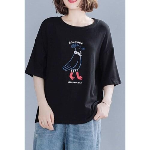 Thin Soft Cotton tshirt 2021 New Arrival Korea Style Print Cartoon Summer T Shirts O-neck All-match Tops Women Casual T Shirt