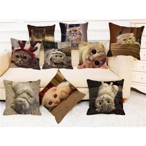 XUNYU Cute Pet Cat Cushion Cover Pillowcase Fashion Home Decorative Sofa Cushion Cover Linen Throw Pillowcase B0044