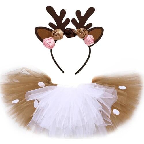 Deer Girls Tutu Skirt Outfit Fluffy Child Party Dance Tutu Tulle Kids Skirts for Girls Halloween Christmas Elk Reindeer Costume