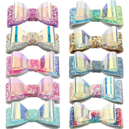 10pcs/lot Korean Girl DIY Hair Accessories Glitter Sequin Hairbow Double Layer Clear Design WITH/WITHOUT Clips Children Hairpins