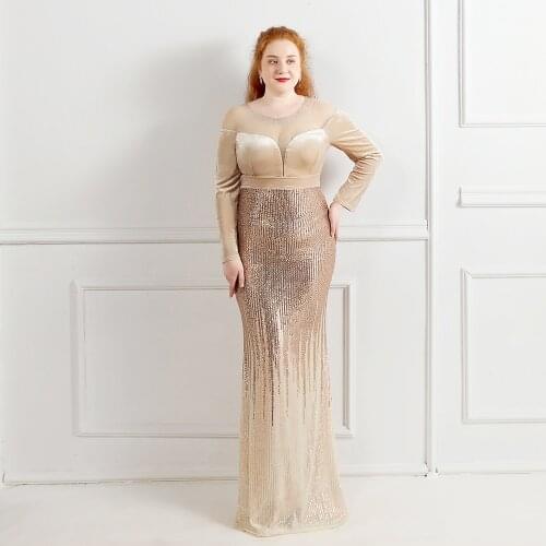 2021 Autumn Gorgeous Plus Size Celebrity Dress Women Hollow Out Sexy Full Length Sequins Sparkly Long Sleeve Evening Party Robes