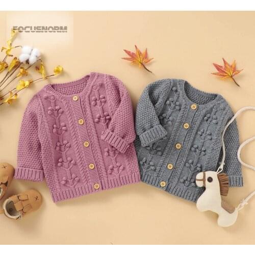 FOCUSNORM 0-24M Baby Girls Winter Sweater Coat Knit Flowers Print Long Sleeve Single Breasted Warm Outfits