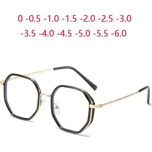0 -0.5 -1.0 To -6.0 Myopia Glasses Frame With Degree Women Men Polygon Anti Blue Light Computer Cell Phone Goggle Prescription