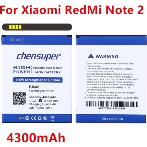 100% Original chensuper BM45 Battery 4300mAh High Capacity for Xiaomi Hongmi Note 2 Battery Red Rice RedMi Note 2 Battery