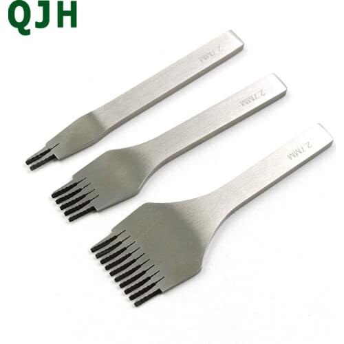 2.7/3.0/3.38/3.85mm Stainless Steel Flat Leather Chisel Pricking Iron Leather Tools Craft Hole Punch Kit DIY Tool 2/5/10 Prong