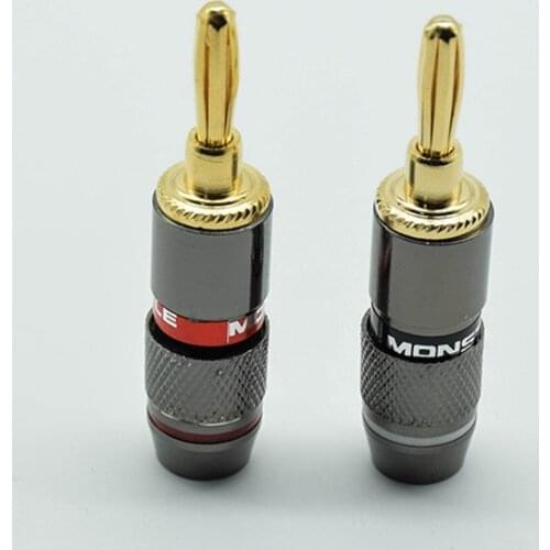 2PCS/1pair red black 24K Gold Plated Pure Copper Zinc Alloy Monster Banana Plug Connector Audio Power Speaker Plugs Connector