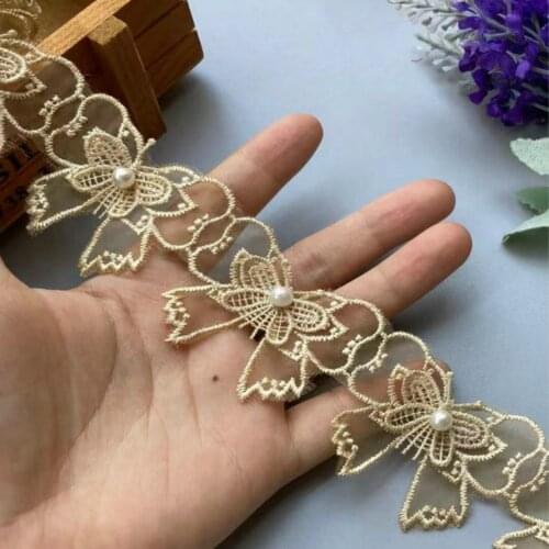 2 Yard Gold Lace Trim Ribbon Mesh Pearl Vivid Lovely Double Layer Bowknot Embroidered Patches Applique Fabric Wedding Supplies
