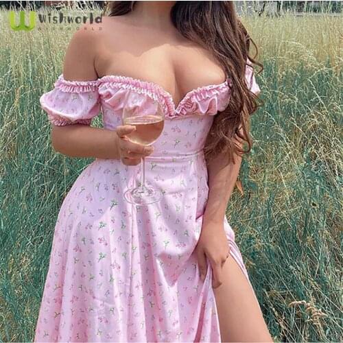 2021 Spring and Summer New Temperament Split Off Shoulder Bra Dress Fashion Women Leisure Party Club Dress Summer Sun Dress