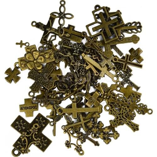 50pcs Assorted Lots of Antique Bronze Cross Charms Pendants Jewelry Making