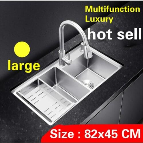 Free shipping Apartment luxury kitchen manual sink double groove do the dishes 304 stainless steel vogue hot sell 82x45 CM