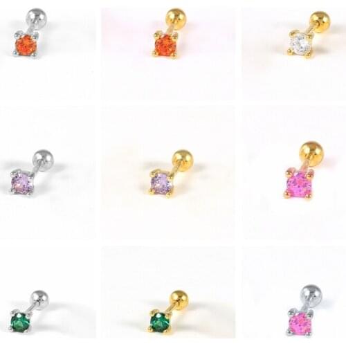 BOAKO 925 Sterling Silver Stud Earrings For Women Pendientes Pink Green Zircon Piercing Earings Luxury Jewelry Joyero Gifts Gift