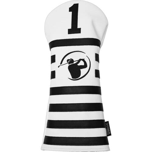 White Black Stripes PU Leather Golf 1 3 5 Club Head Cover Driver FW Fairway Wood Hybird Covers