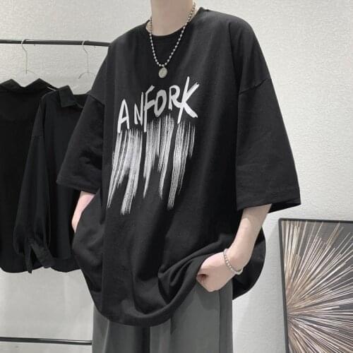 Men 5 Quarter Sleeve T-shirts Summer Male 5XL Loose Breathable Cozy Print Korean Fashion Ulzzang Chic Streetwear Hip-hop Casual