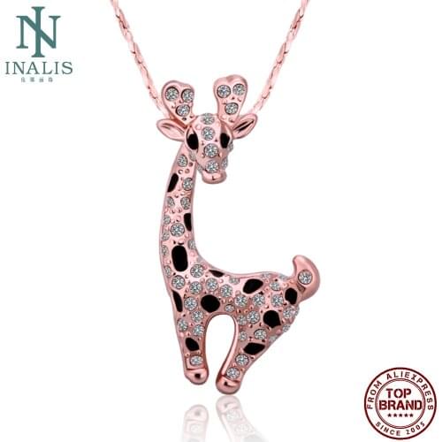 INALIS Rose Gold Rhinestone Giraffe Pendant Necklace For Women Party Popular Send Girlfriend Fashion Necklaces 2021 Best Selling