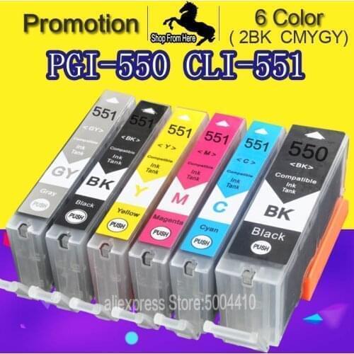 6C For Canon MG5550 MG5450 Ink cartridge for Canon PIxma MG5550 MG5450 MG 5550 5450 printer ink cartridge PGI550