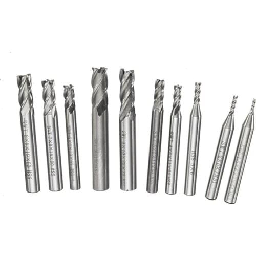 10Pcs HSS 4 Flute End Mill Cutter Straight Shank Drill Bit Router Bit CNC Milling Cutter Tool 1.5-10mm