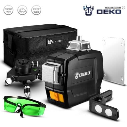 Factory Outlet DEKO DC Series Laser Level 12 Lines 3D Green Horizontal And Vertical Cross Lines With Auto Self-Leveling