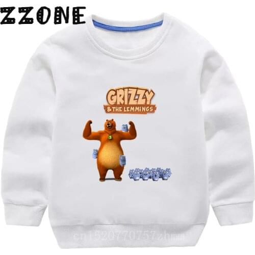 Sunlight Grizzy Bear Cute Lemmings Cartoon Kids Sweatshirts Children Hoodies Funny Baby Pullover Tops Girls Boys Clothes,KYT5426
