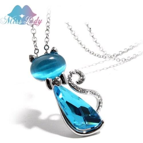 Miss Lady New 2017 Gold color Rhinestone Crystal Bow Lovely Cat Necklaces Pendants Fashion Jewelry for women MLK1117