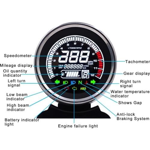 Multi-functional Gauges Instruments Motorcycle Digital Odometer Tachometer Fuel Level Speed Meter Indicator Led Round 12000rpm