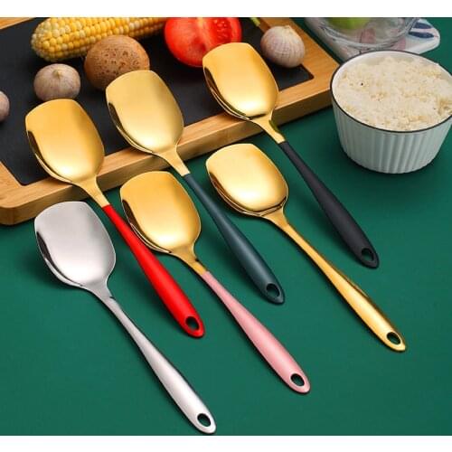 Multifunctional Colorful Kitchen Utensils Stainless Steel Turner With Long Handle Kitchen Cooking Tool Rice Spoon Scoop Spoon