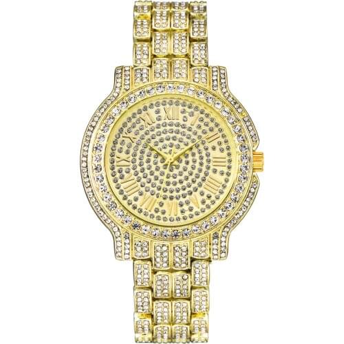 Mens Watches Luxury Brand Full Steel Rhinestone Dourado Quartz Wristwatch Women Fashion diamond Watch Montres de Marque de Luxe