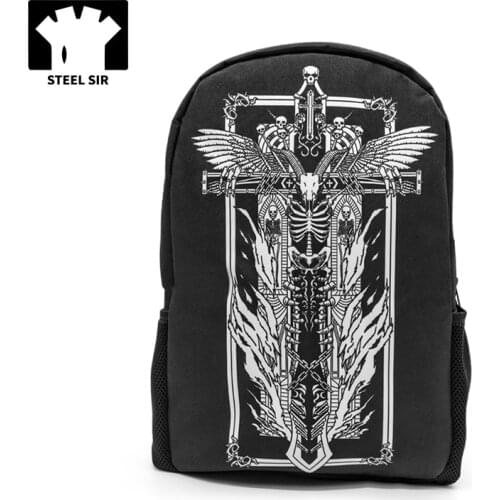 Steelsir Punk Rock Black Laptop Backpack Men Travel Bag Printing School Bags