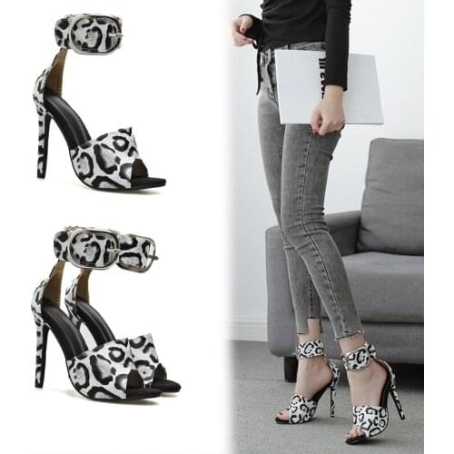 2020 New Sexy leopard print Women Sandals Pumps Open Toe Buckle Strap Sandals Women Stiletto Fashion Sandals Shoes
