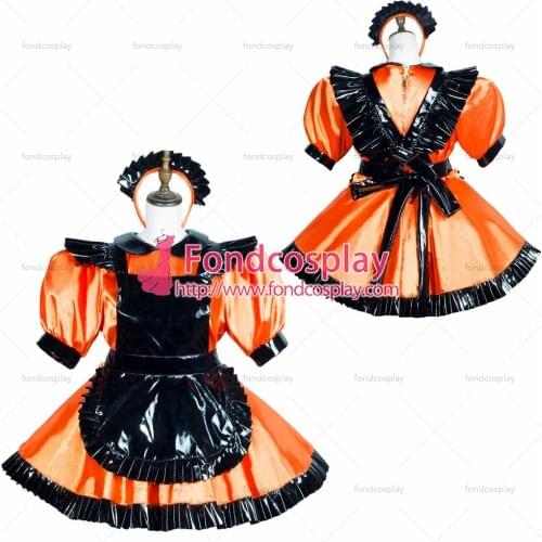 Sissy maid satin dress pvc apron lockable Uniform cosplay costume Tailor-made[G3769]