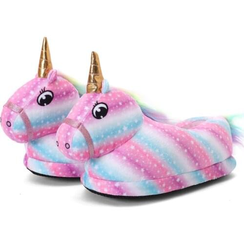 Unicorn Pajamas Shoes Toddler Child Rainbow Warm Pijamas Slippers Baby Girls Women Adult Indoor Plush Non-slip Flat Casual Shoes