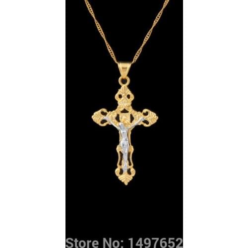 Jesus Cross Pendant Necklace For Women Men / Gold Color Fashion INRI Crucifix Jewelry With 45cm 60cm chain